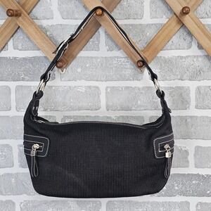 The Sak Black Crochet Shoulder Bag Knit Hobo Purse Leather Trim